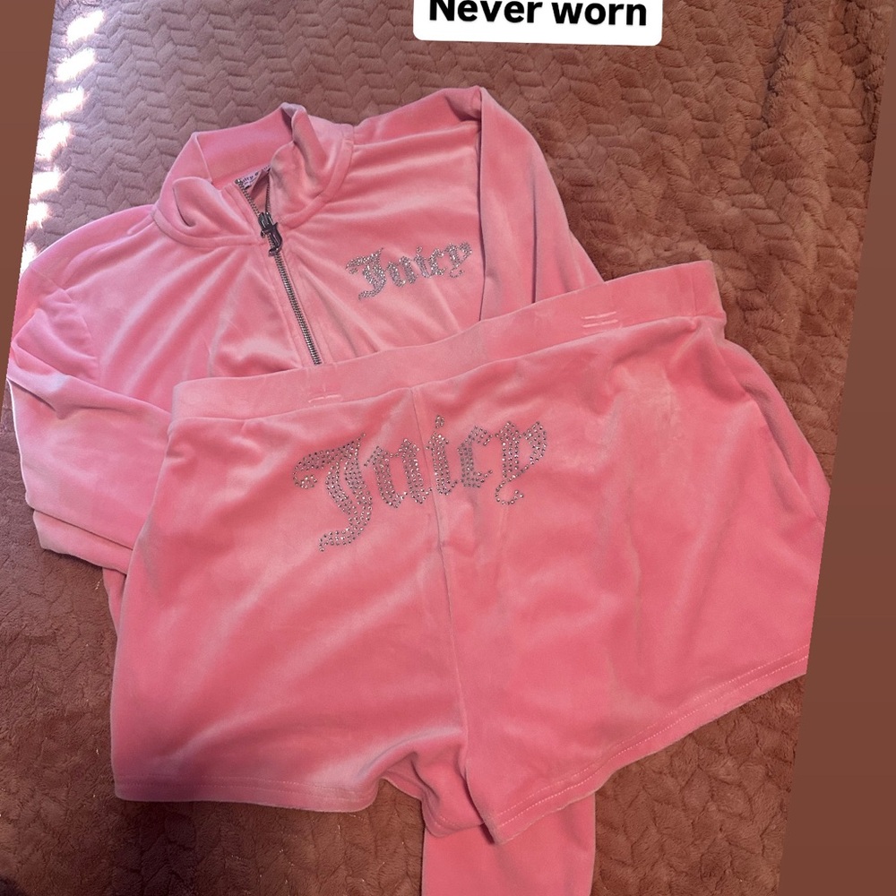 Juicy Couture Pink Velour Set with Rhinestone Logo